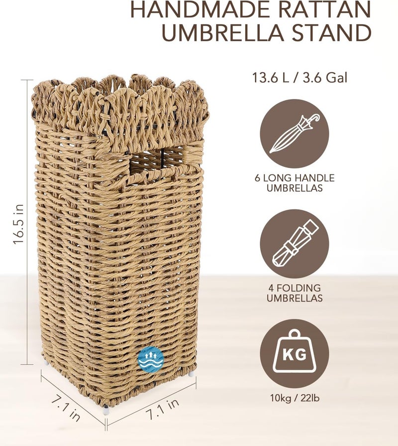 AceList Rattan Umbrella Stand, Scalloped Umbrella Holder for Entryway, Woven Umbrella Basket, Free Standing Rack for Home, Office, Outdoor - Image 3